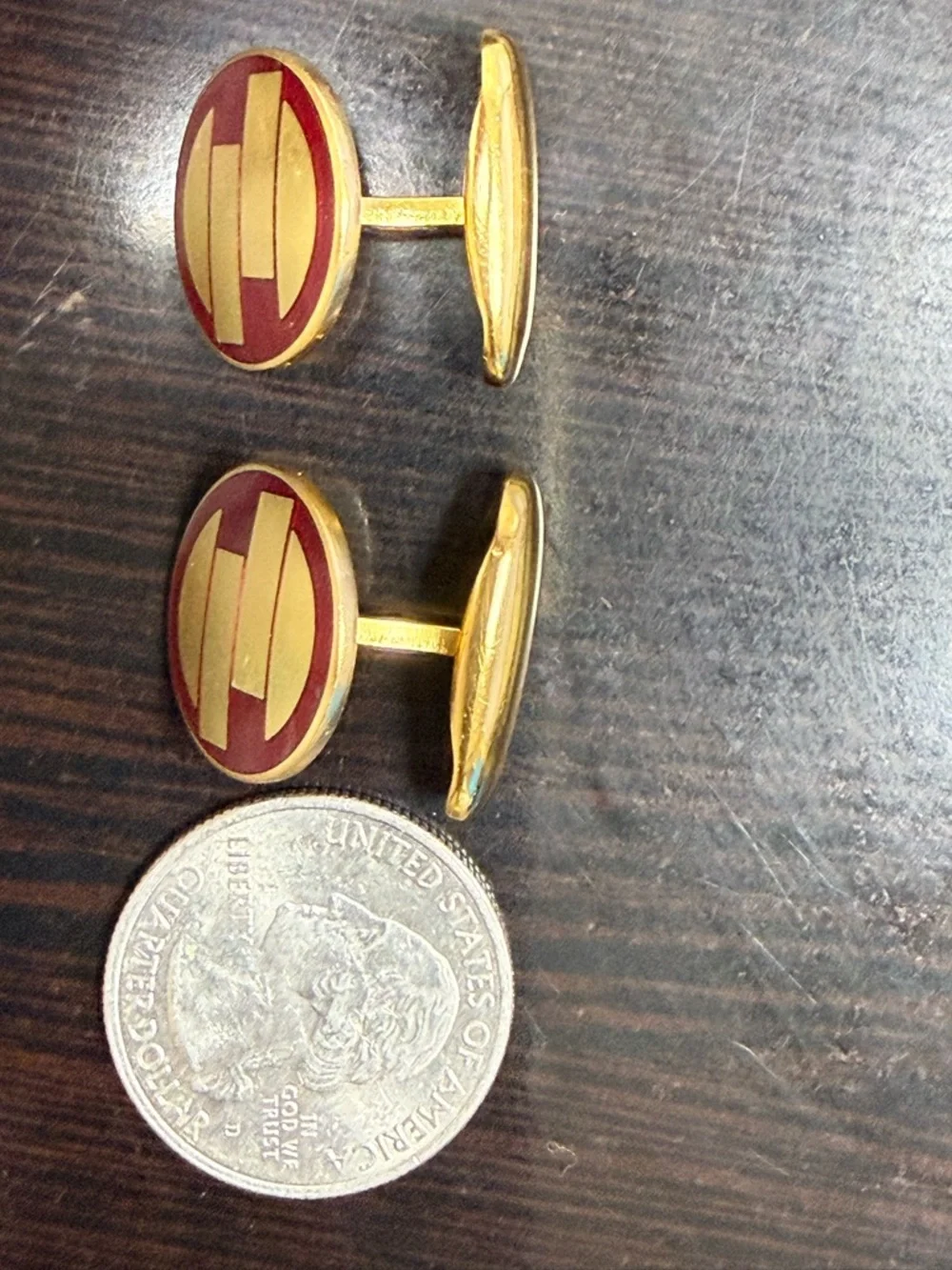 Vintage Sporrong & Co Swedish Red Enamel‎ Cufflinks Signed Gold Estate swivel